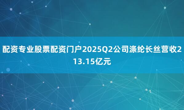 配资专业股票配资门户2025Q2公司涤纶长丝营收213.15亿元